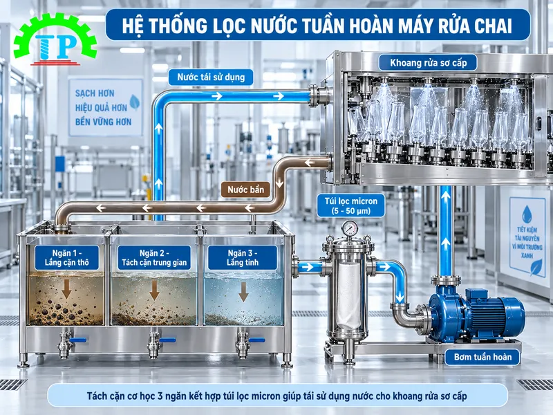 Hình ảnh Thiết Kế Hệ Thống Lọc Nước Tuần Hoàn Cho Máy Rửa Chai: Bản Vẽ Bồn Lắng Và Cơ Chế Lọc Túi Đa Cấp
