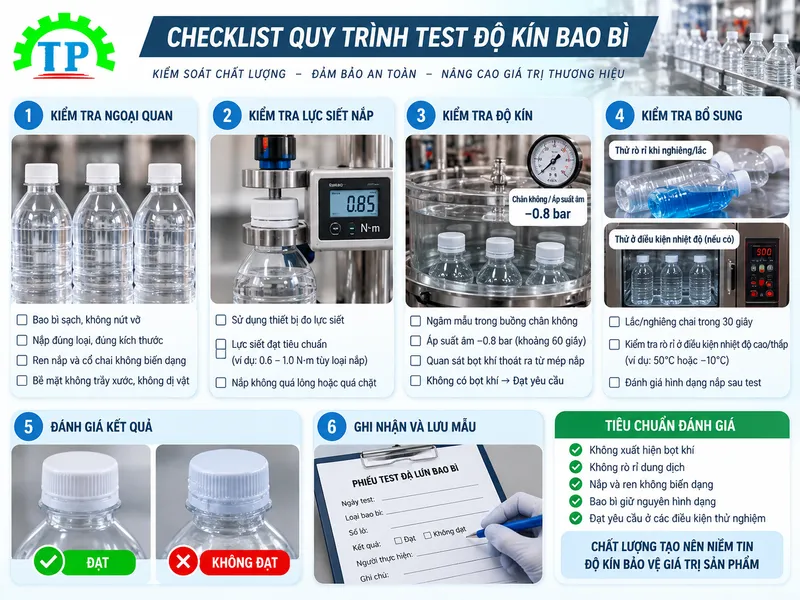 Checklist quy trình test độ kín bao bì kiểm tra độ kín nắp chai