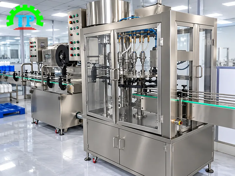 Kỹ thuật viên căn chỉnh cữ dẫn hướng ống hút lỗi kẹt nắp chai vòi pump mỹ phẩm