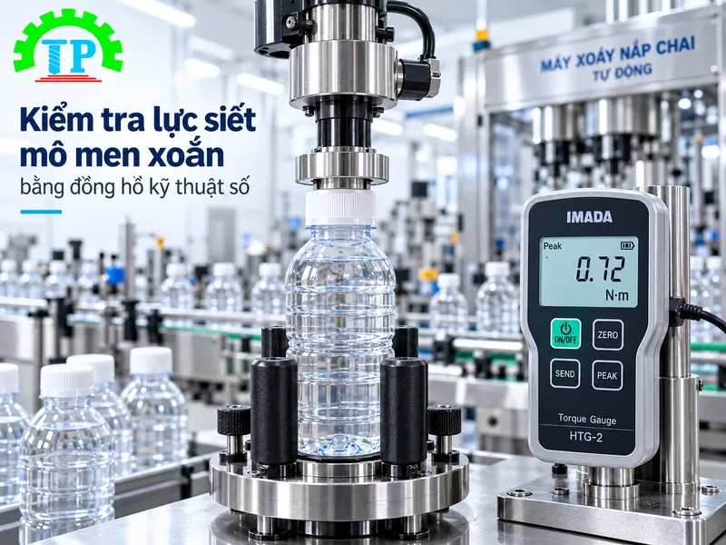 Kiểm tra lực siết mô men xoắn máy xoáy nắp chai bằng đồng hồ kỹ thuật số