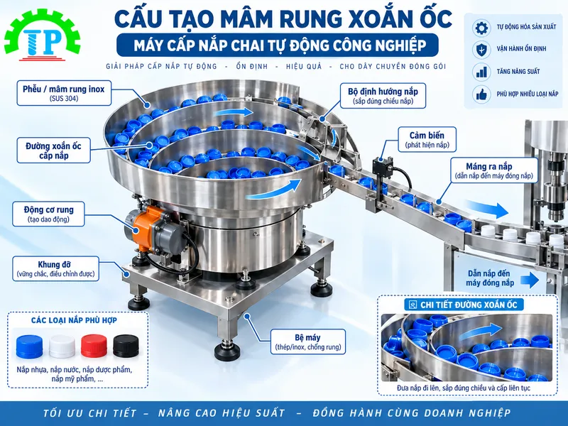 Bản vẽ bóc tách máng xoắn mâm rung máy cấp nắp chai tự động