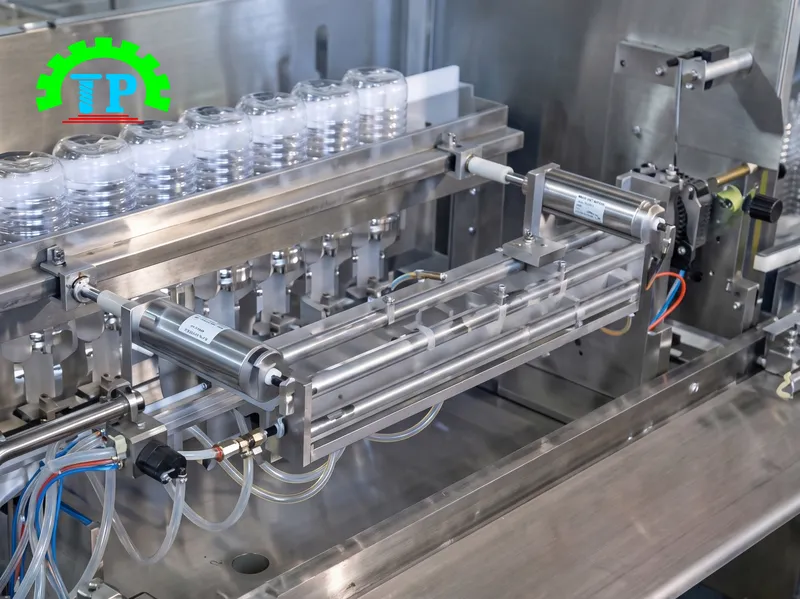 Cơ cấu kẹp lật 180 độ v&agrave; v&ograve;i phun tia nước &aacute;p lực cao của m&aacute;y rửa chai tự động