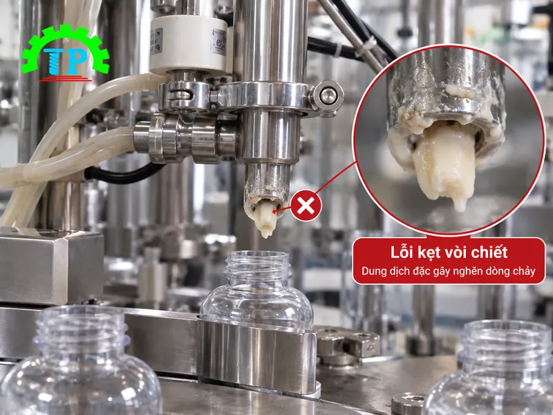 Hiện tượng lỗi kẹt vòi chiết rót dung dịch đặc làm nghẽn dòng chảy dung dịch