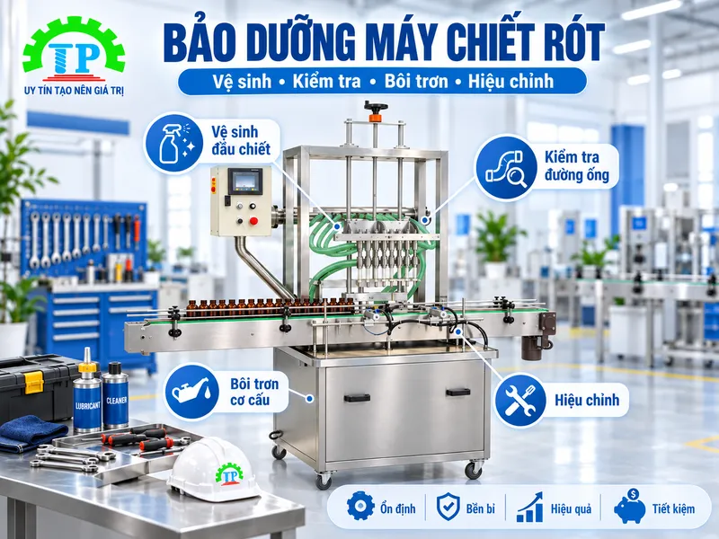 Tổng hợp chi phí bảo dưỡng máy chiết rót định kỳ và danh mục phụ tùng hao mòn nhanh tại xưởng sản xuất.