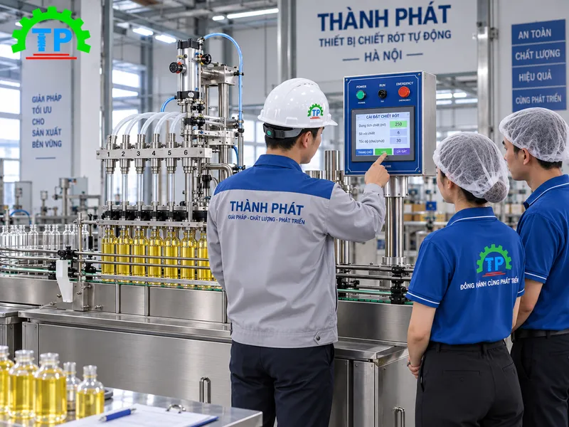 M&aacute;y chiết r&oacute;t tự động chạy thử tải thực tế tại xưởng Th&agrave;nh Ph&aacute;t H&agrave; Nội