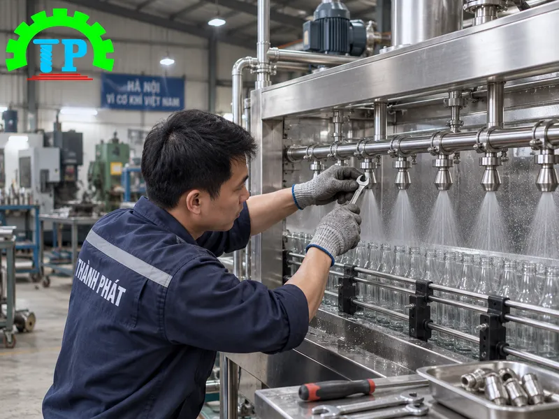 Máy rửa chai kiểm định cụm vòi phun inox 316 chống ăn mòn hóa chất