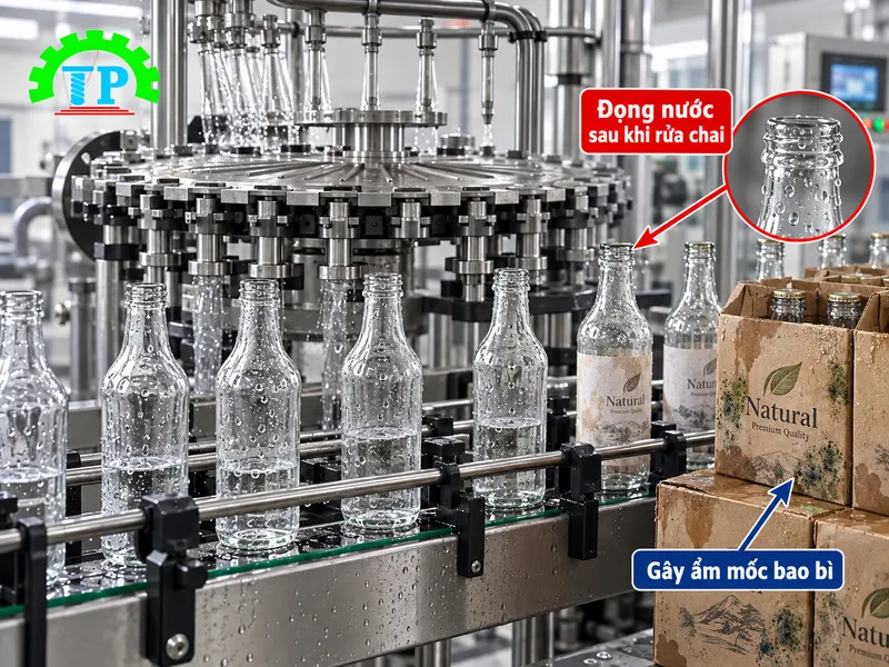 Hiện tượng đọng nước sau khi rửa chai g&acirc;y ẩm mốc bao b&igrave;